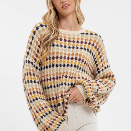 MULTICOLOR CREWNECK KNIT PULLOVER SWEATER