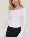 Long Sleeve Boat Neck Corset Style Hem Ribbed Top