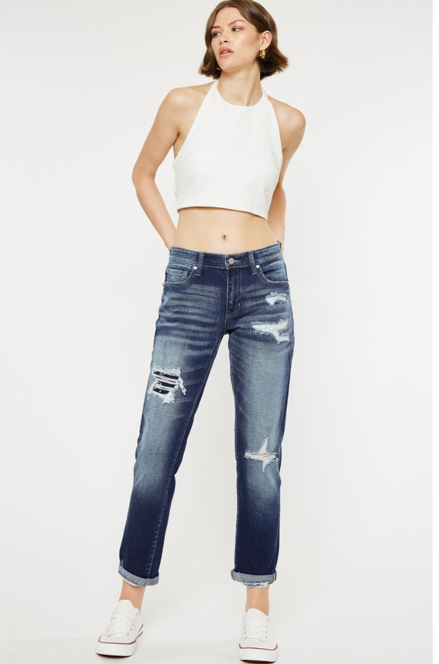 Kancan Mid Rise Slim Boyfriend Jean