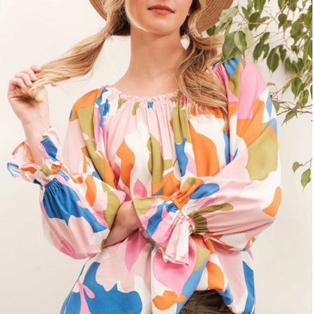 Ott printed long sleeve multicolor blouse