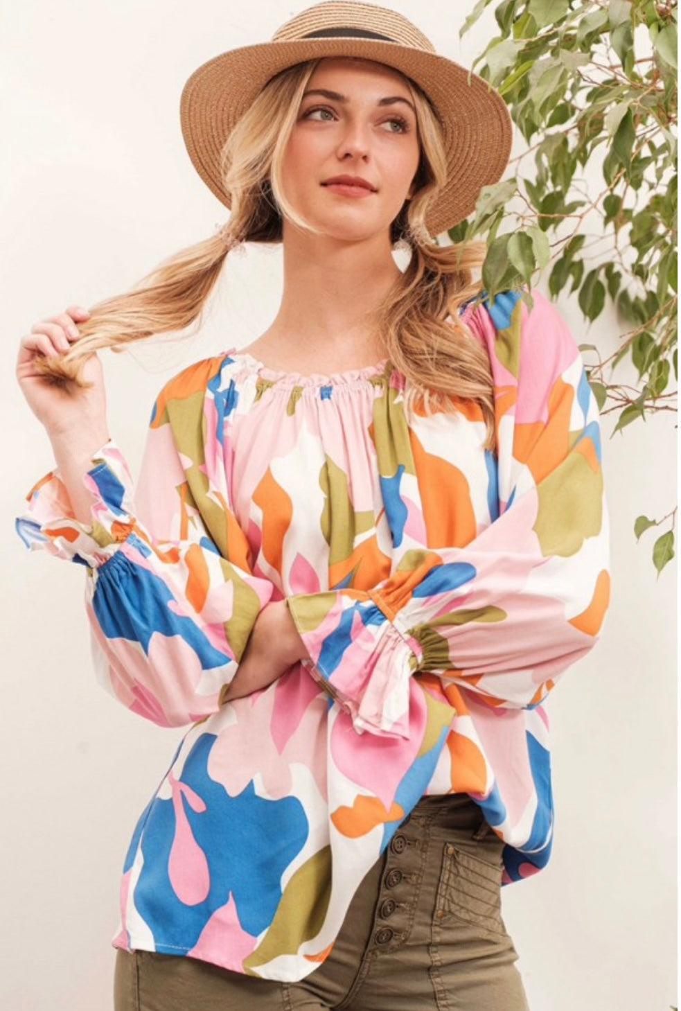 Ott printed long sleeve multicolor blouse