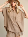 GiGio Tan raw edge dolman sleeve shirt