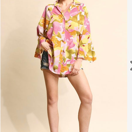 GiGio Floral print dolman sleeve button down shirt