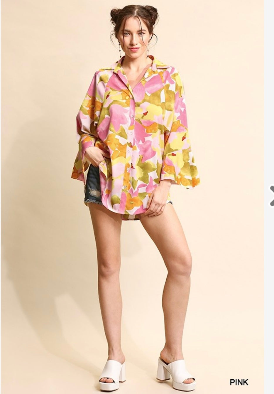 GiGio Floral print dolman sleeve button down shirt