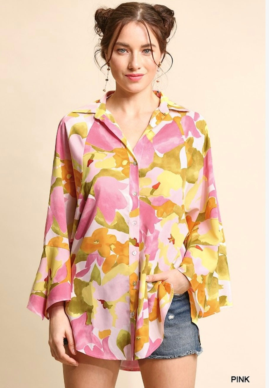 GiGio Floral print dolman sleeve button down shirt