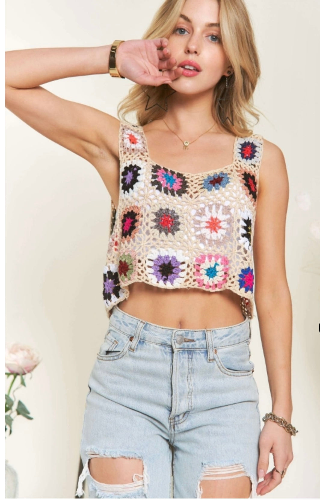 Cropped crochet tank