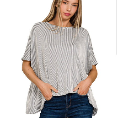 Ribbed striped oversized short sleeve top