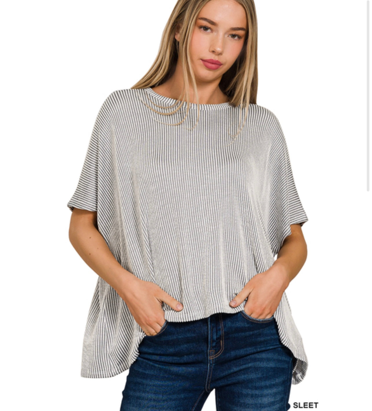 Ribbed striped oversized short sleeve top