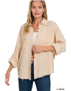 Gauze button down roll up sleeve shirt