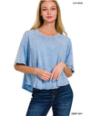 Crinkle washed cotton round neck short sleeve top