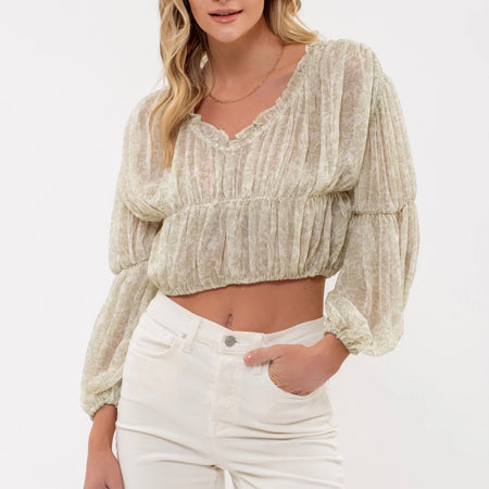 Floral ruched v neck crop top