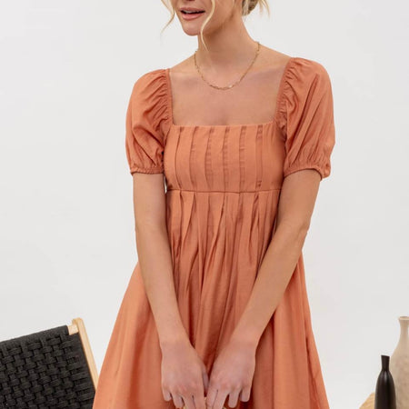 Puff sleeve pleated mini dress