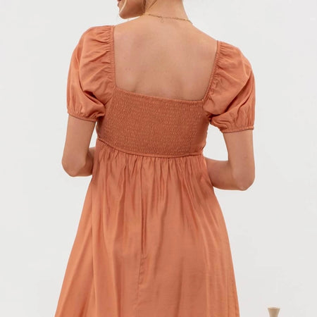 Puff sleeve pleated mini dress