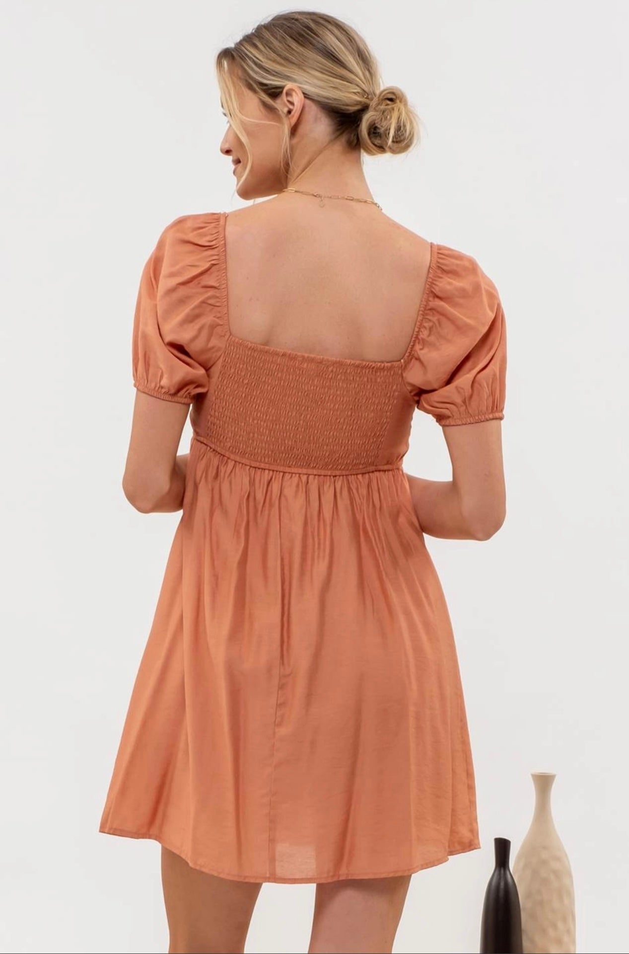 Puff sleeve pleated mini dress