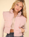 NJ90335-Side Bow Tie Front Zipper Crop Puffer Vest