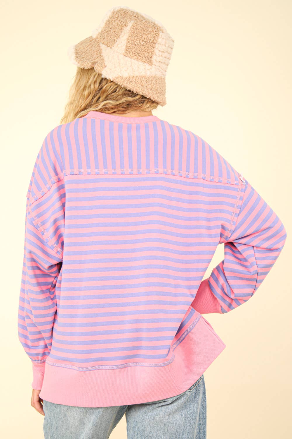 NT11927-Stripe Comfy Casual Oversized Knit Top