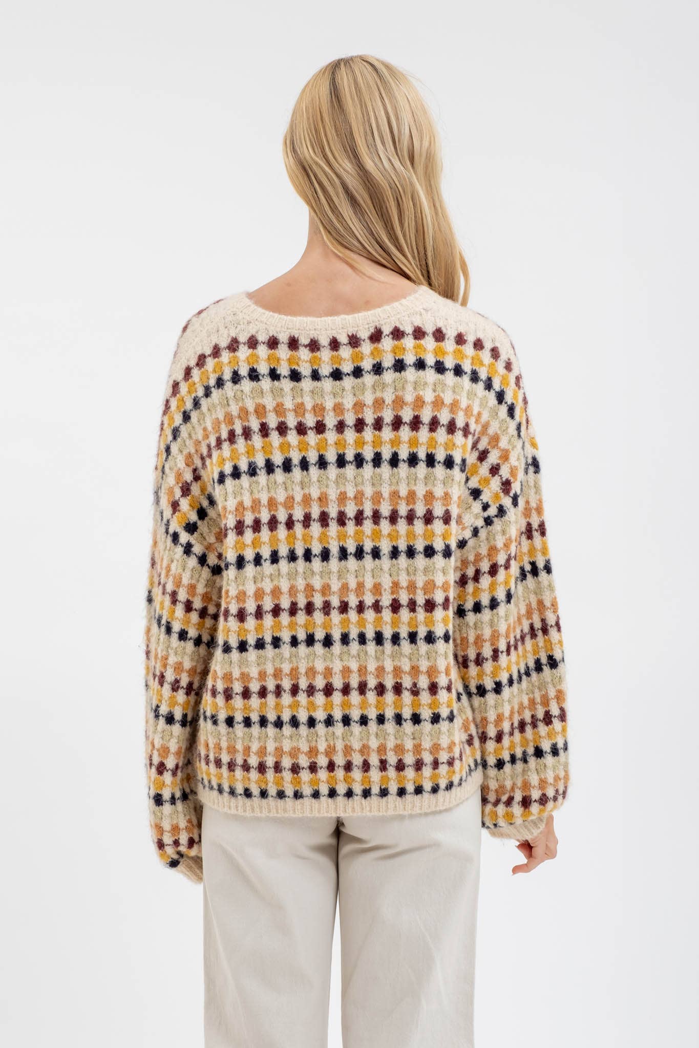 MULTICOLOR CREWNECK KNIT PULLOVER SWEATER