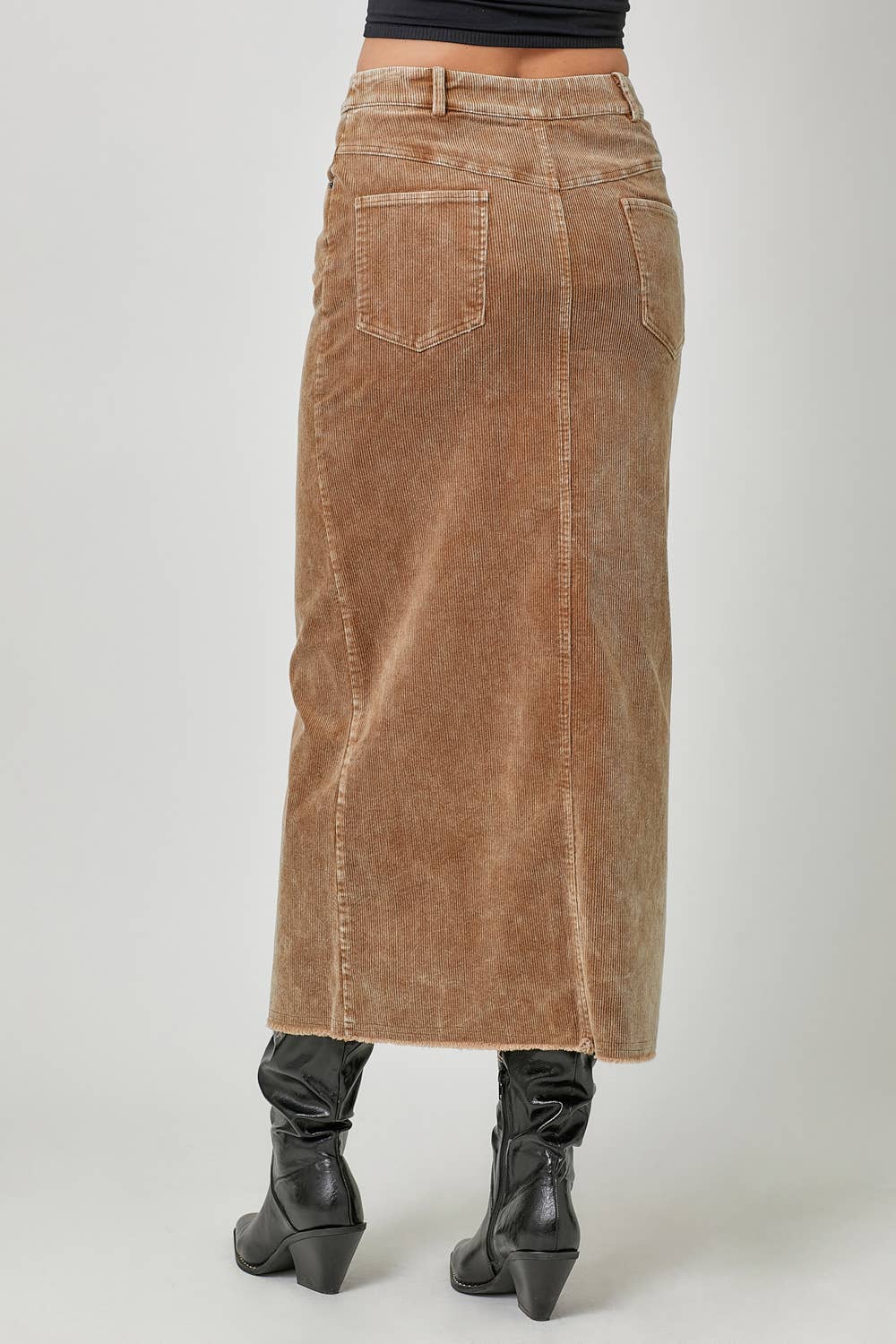 60742 Washed Front Slit Corduroy Skirt