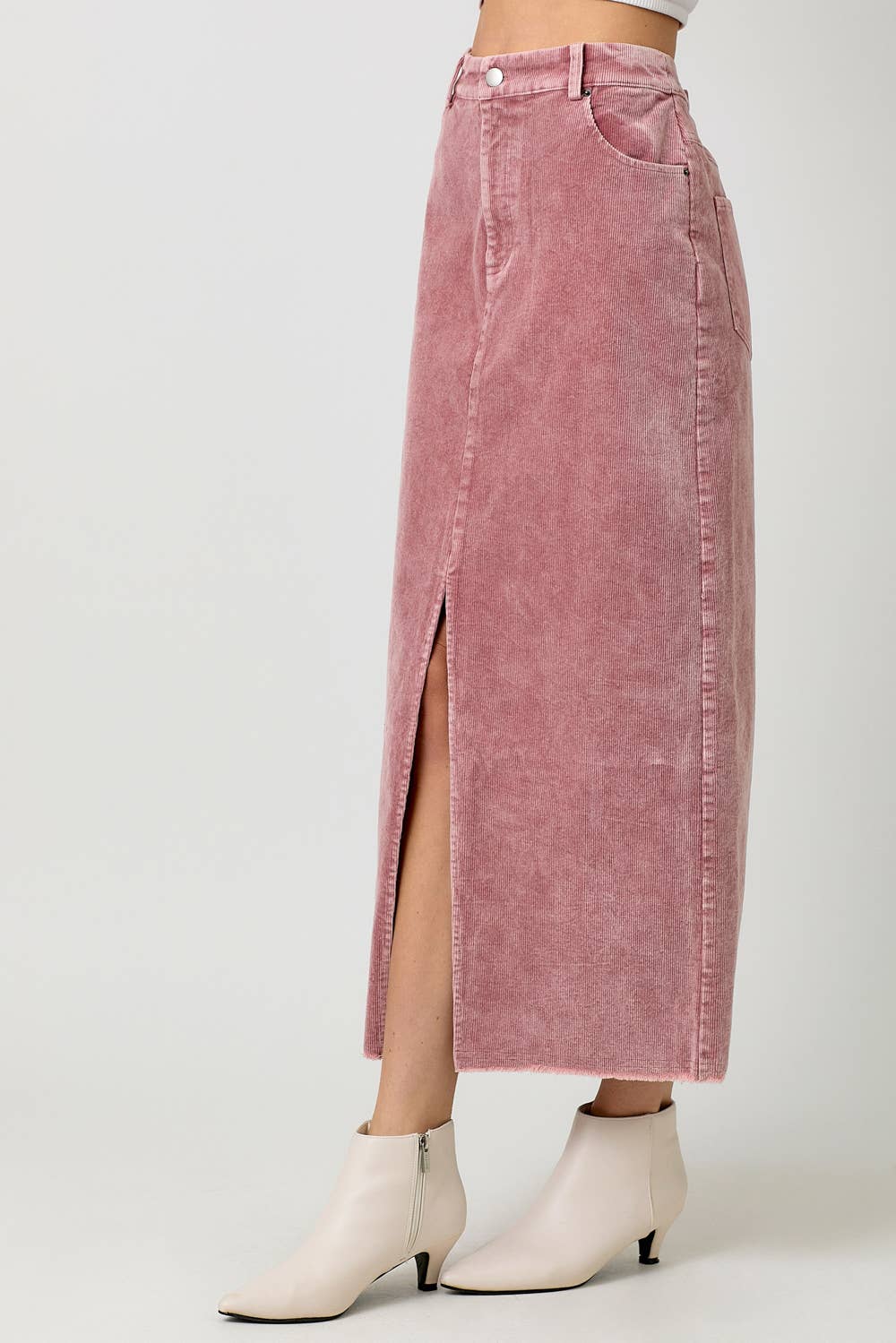 60742 Washed Front Slit Corduroy Skirt