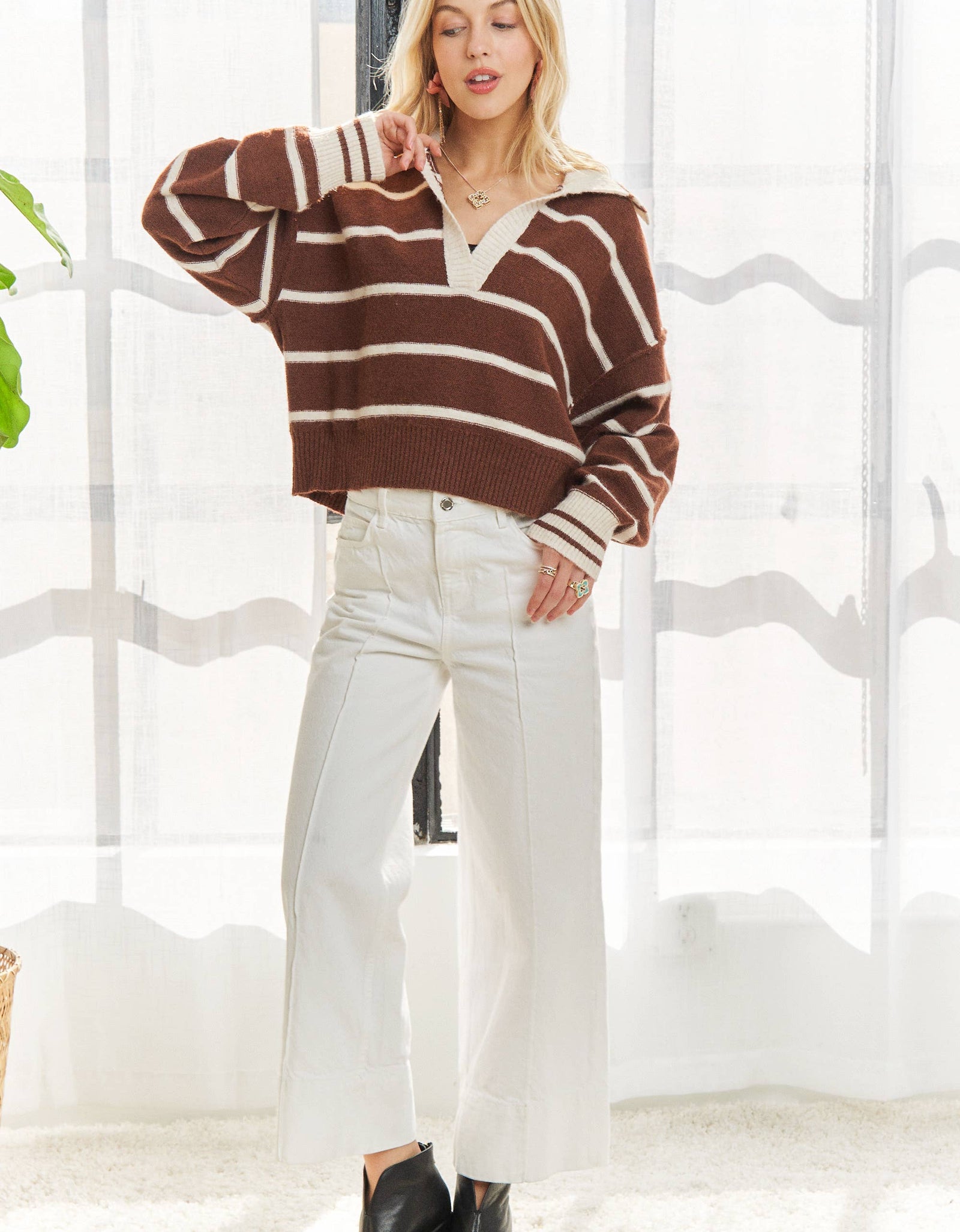 CESW3582 - STRIPED POLO SWEATER TOP