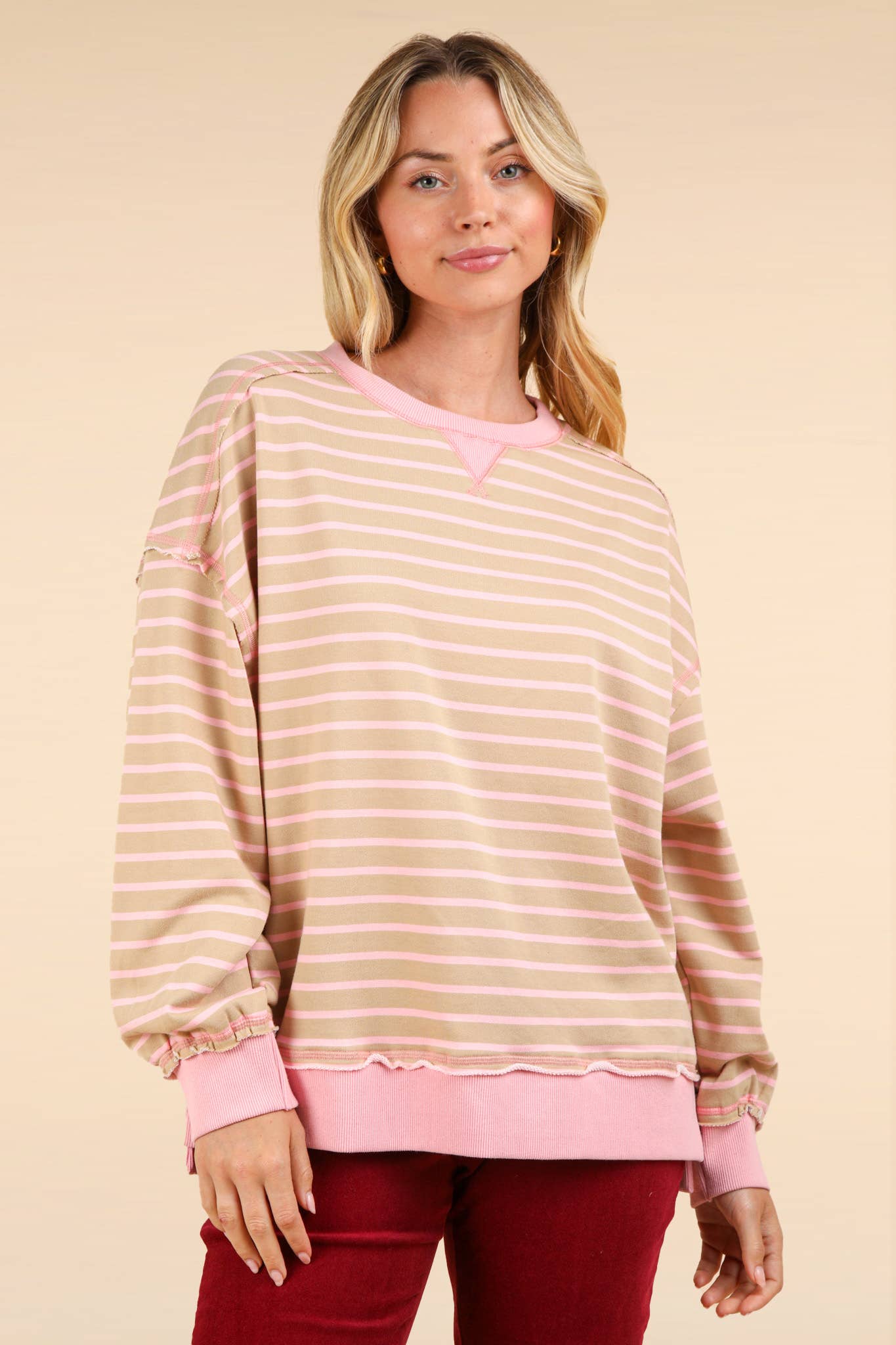 NT11927-Stripe Comfy Casual Oversized Knit Top