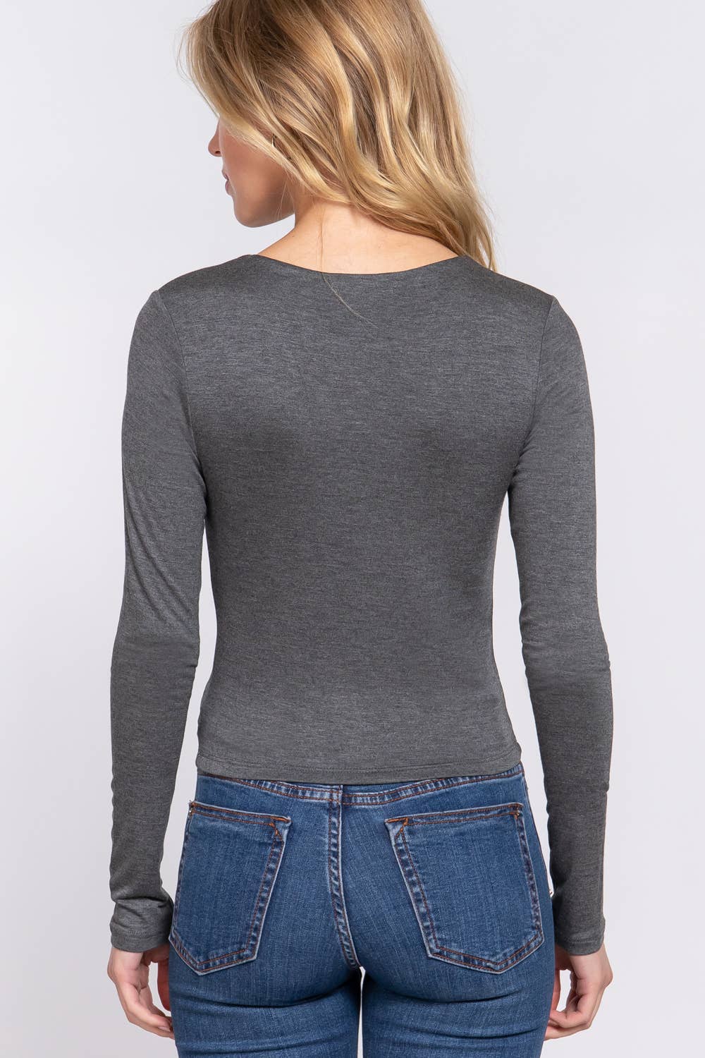 Long Sleeve Crew Neck Two Ply Rayon Spandex Jersey Top