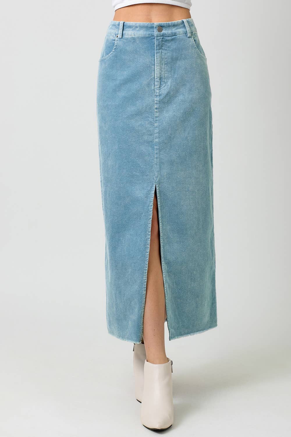 60742 Washed Front Slit Corduroy Skirt