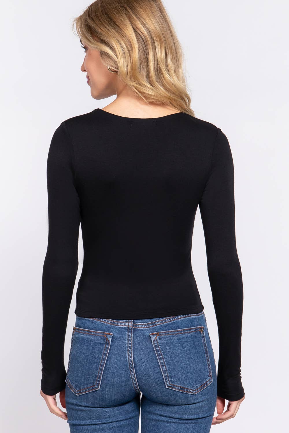 Long Sleeve Crew Neck Two Ply Rayon Spandex Jersey Top