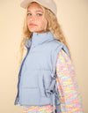 NJ90335-Side Bow Tie Front Zipper Crop Puffer Vest