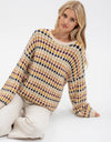 MULTICOLOR CREWNECK KNIT PULLOVER SWEATER