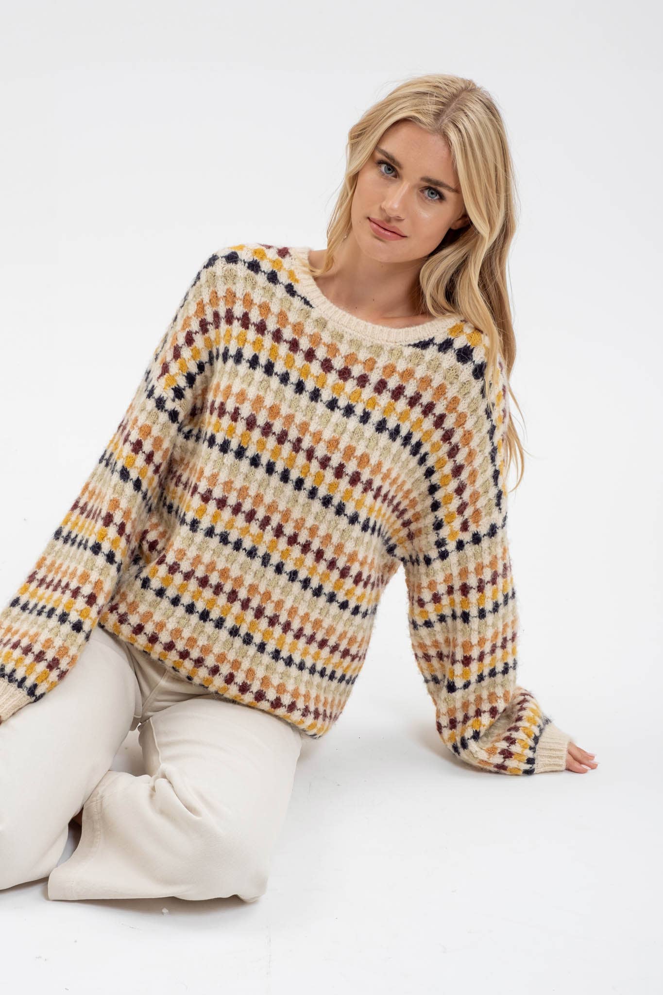 MULTICOLOR CREWNECK KNIT PULLOVER SWEATER