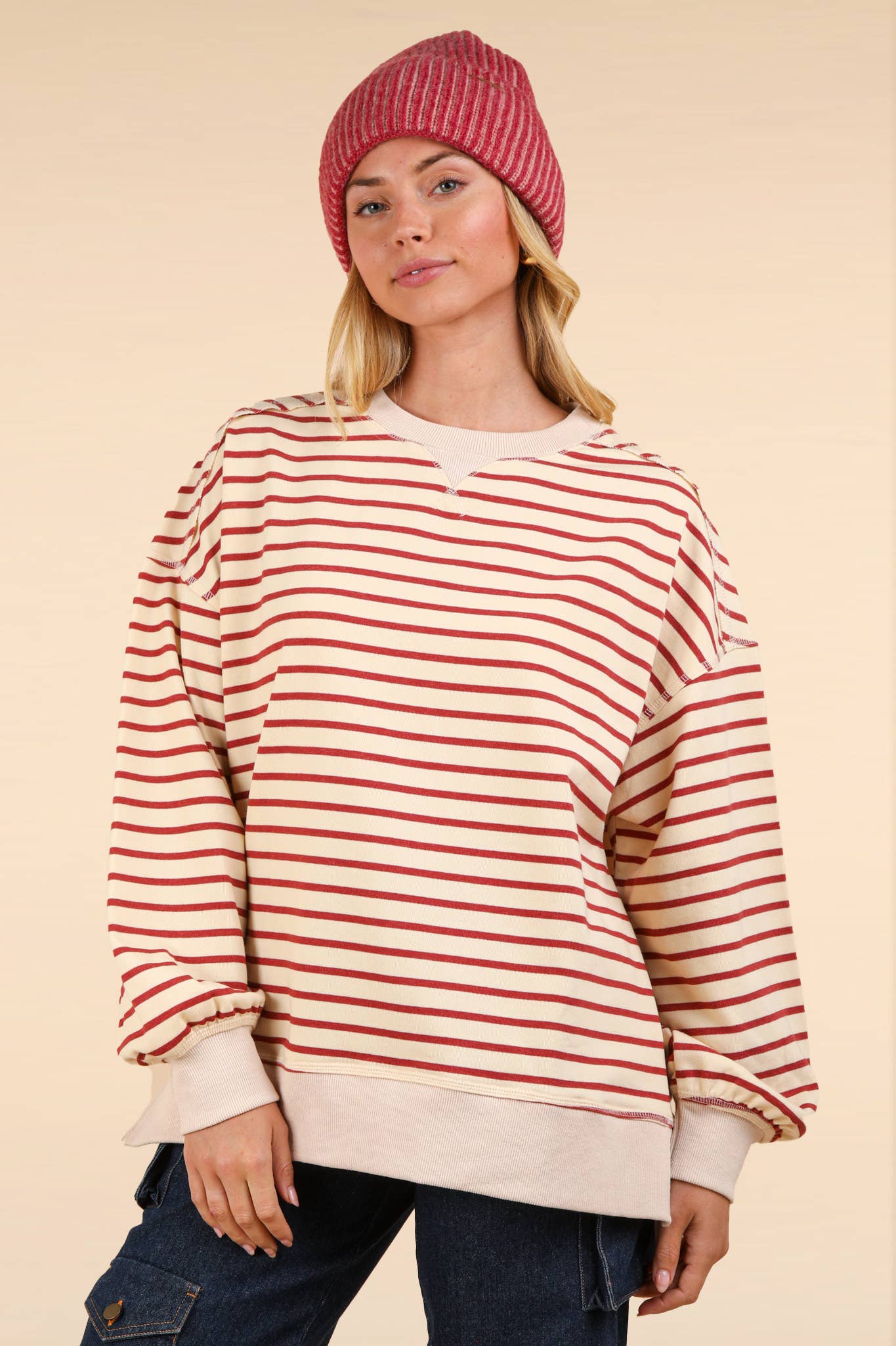 NT11927-Stripe Comfy Casual Oversized Knit Top