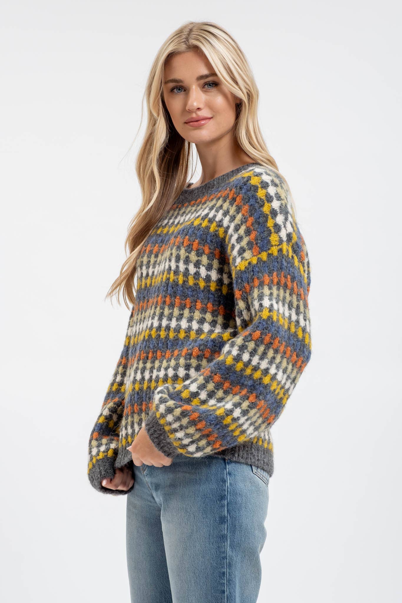 MULTICOLOR CREWNECK KNIT PULLOVER SWEATER