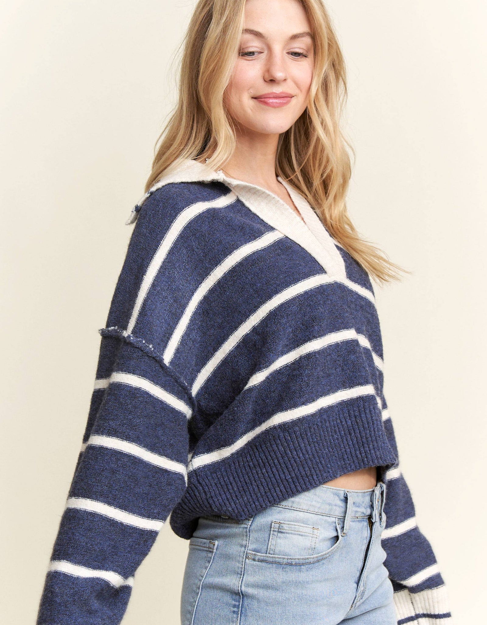 CESW3582 - STRIPED POLO SWEATER TOP