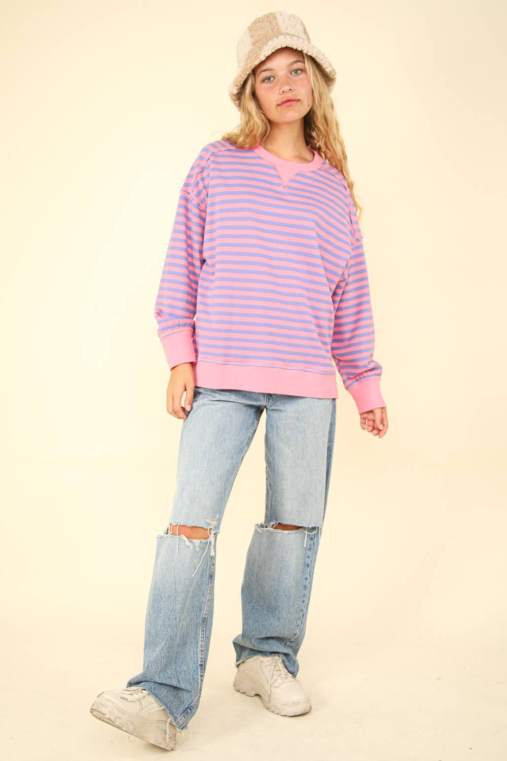 NT11927-Stripe Comfy Casual Oversized Knit Top