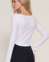 Long Sleeve Boat Neck Corset Style Hem Ribbed Top