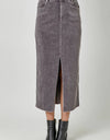 60742 Washed Front Slit Corduroy Skirt