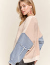 CESW3192 - FRAYED DENIM SLEEVE SWEATER TOP