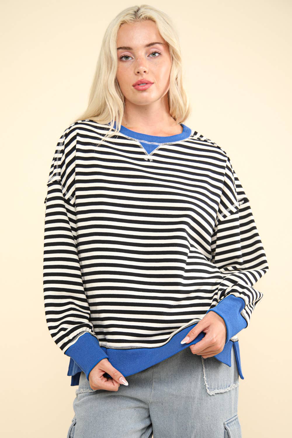 NT11927-Stripe Comfy Casual Oversized Knit Top