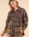 NJ90261-Mixed Plaid Oversized Casual Shacket Jacket