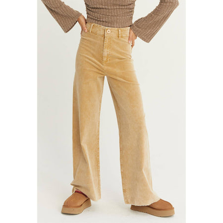 HF24C992-WASHED CORDUROY FLARE LEG PANTS