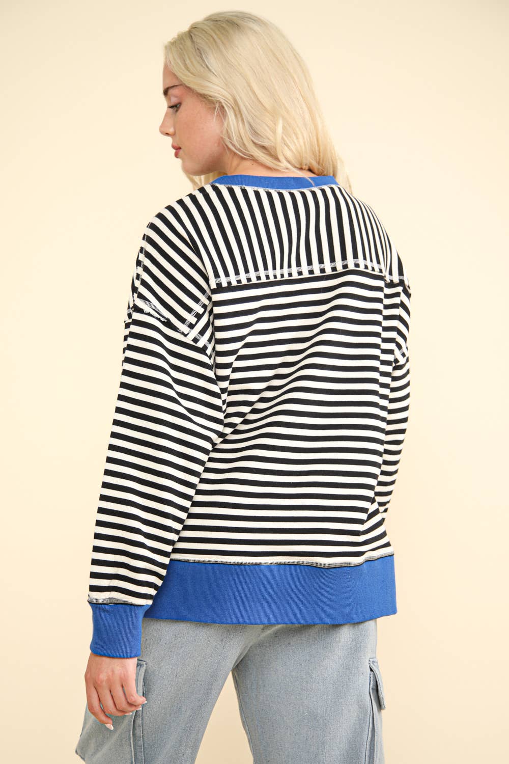 NT11927-Stripe Comfy Casual Oversized Knit Top