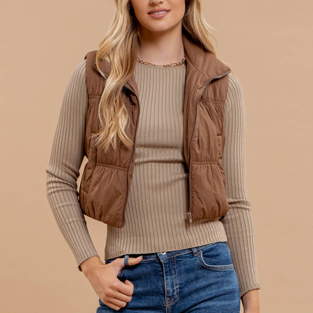 COLLARED ZIP UP CROPPED PUFFER VEST